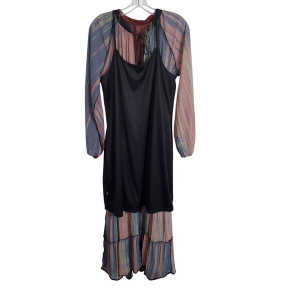 Love Kyla Size L Dress Maxi Flowy Boho Chic Tassel Tiered Long Sleeve - Picture 14 of 16